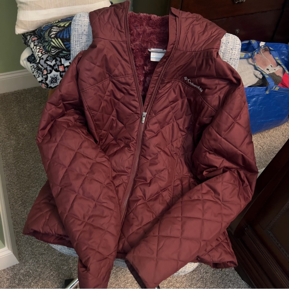 Columbia Women’s Copper Crest Hooded Fleece Lined Jacket Full Zip XL Maroon